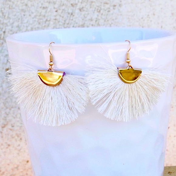 White Boho Fan Dangles - Picture 2 of 5